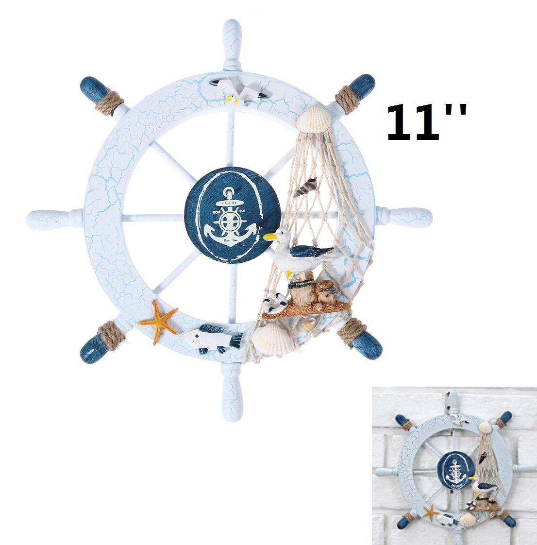 Fishing Boat Steering Wheel - Wooden Ship Wheel Eight Spokes Light